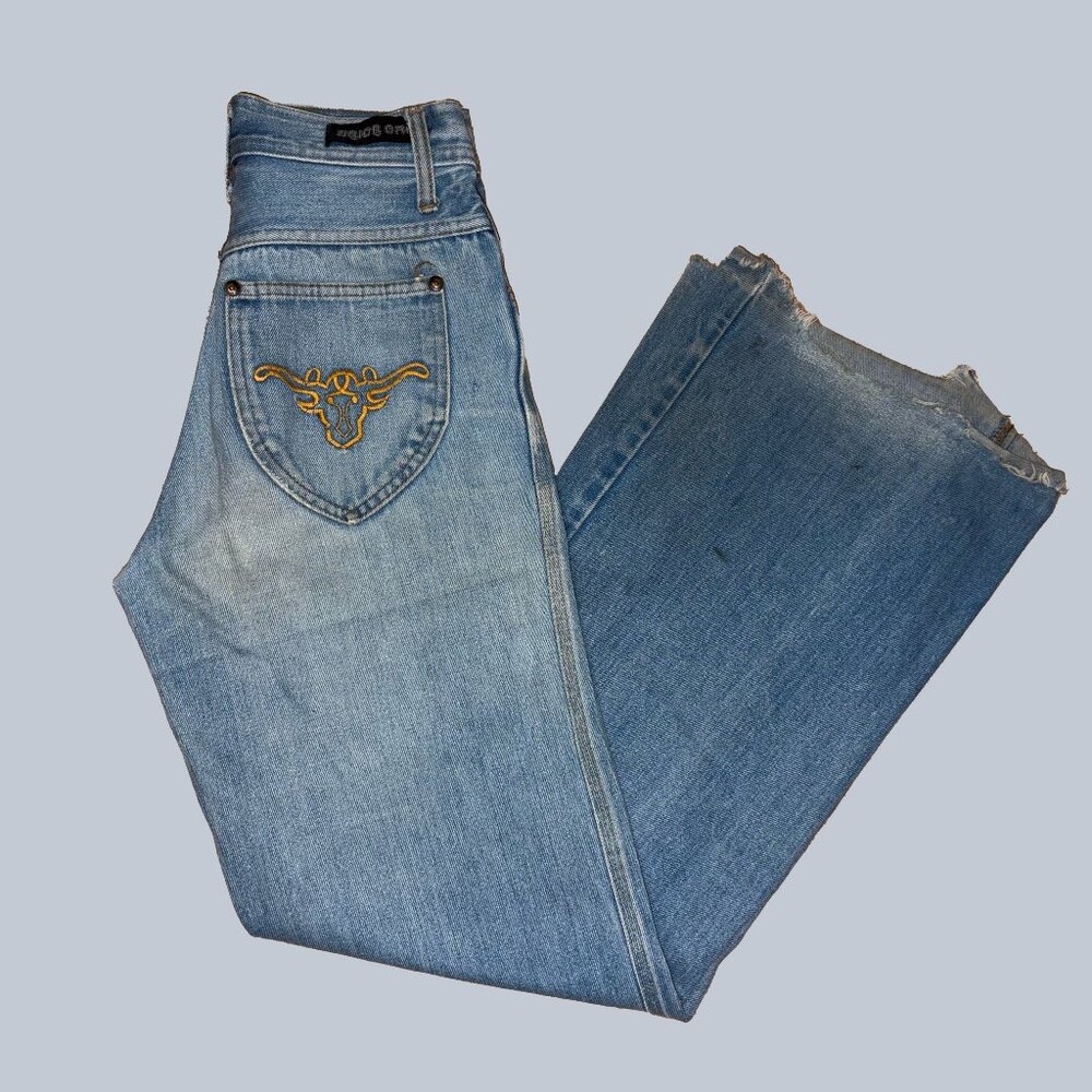 Western Y2K Embroidered Flare Jeans – Union Gap Vintage Denim, XS (23-24")